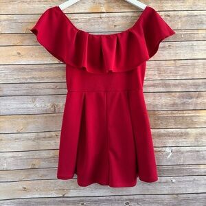 Fashion Nova Romper Women’s Size Medium Red In My Feelings Off Shoulder NWT